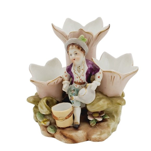 Vtg Andrea Sadek Porcelain Figurine Young Boy Flower Petal Candle Holder Vase 5"
